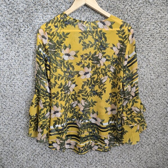 CAbi Top Womens Small Yellow Spring‎ Scene Blouse Bel Sleeve Sheer Style 5518 - Picture 7 of 7